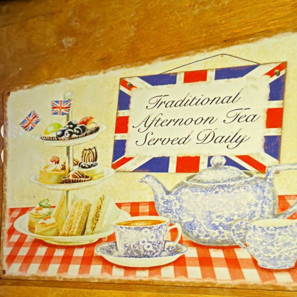 Vintage Metal Traditional Afternoon Tea Served Daily British Wall Hanging Sign